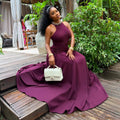 European and american cross-border women's fashion:  summer new arrival - sexy and elegant halter neck, slim-fit, ruched sleeveless maxi dress