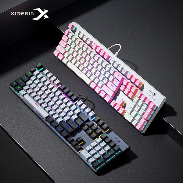 Siberia XK185 mechanical keyboard mixed light mechanical blue axis metal panel color matching keycap full key no punch key