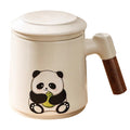 Panda tea infuser mug - ceramic tea cup with wooden handle and lid, keeps your hands cool, perfect for office use