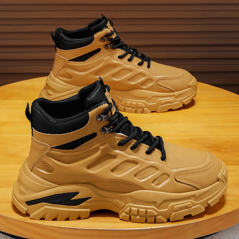 Workwear men's shoes winter non-sliphikingbootsmenthick soleheight increasingdad shoessportscasualhigh top trendy shoes