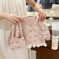 Girls' outfit:  autumn new korean style all-over print hello kitty pullover cartoon sweater butterfly knit two-piece set