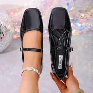 Exportretro one-line mary jane shoes for women new arrival square toe flats women's shallow mouth french low-heeled work clothing small leather shoes