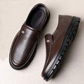 Men's summer hollow-out breathable leather shoes, soft leather sandals, casual soft sole anti-slip elderly shoes