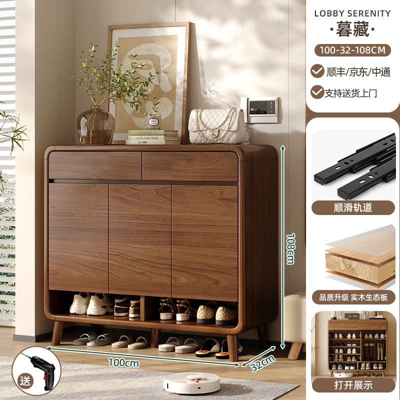 Shoe cabinet household entrance home storage integrated against the wall indoor entrance corridor corridor 2025 explosion solid wood shoe rack