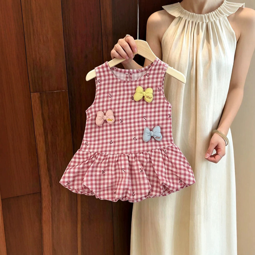 Girls' plaid dress, new  summer collection, baby blue cute vest dress, stylish children's princess dress, super adorable