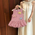 Girls' plaid dress, new  summer collection, baby blue cute vest dress, stylish children's princess dress, super adorable