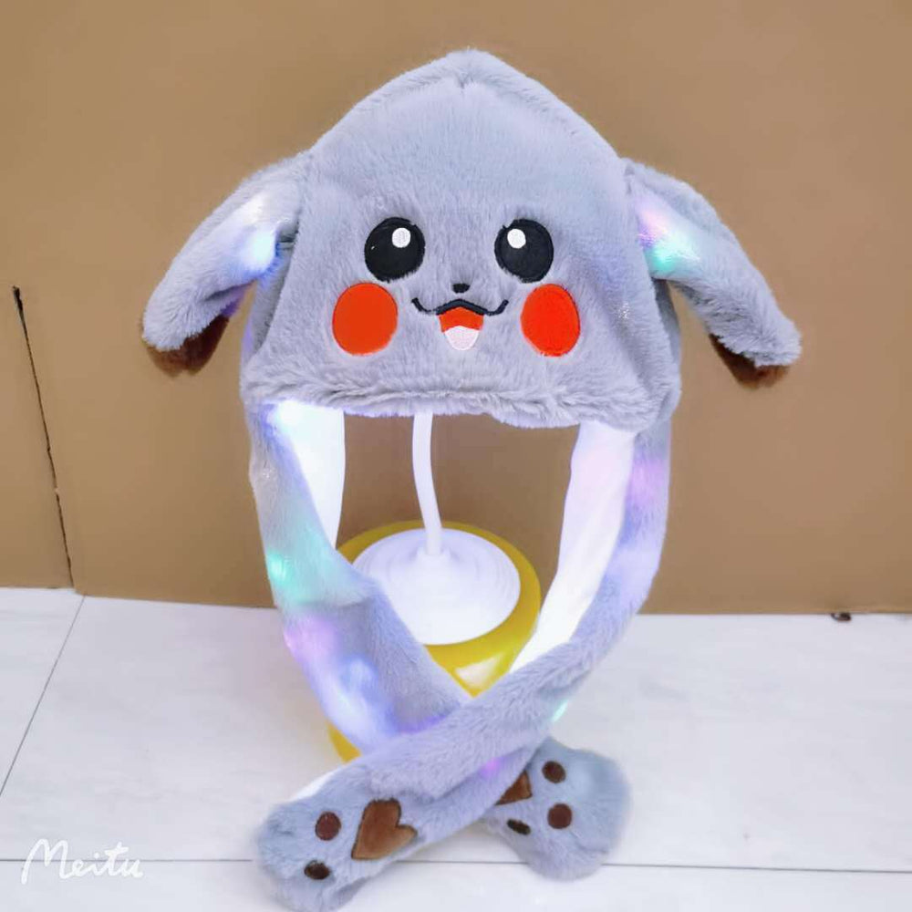 Trending plush cartoon hat with moving ears - glow-in-the-dark bunny hat for night markets - wholesale kids' and family styles