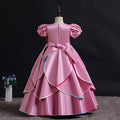 Export kids dress satin rainbow edge princess dress girl puff sleeve high-end birthday piano performance dress