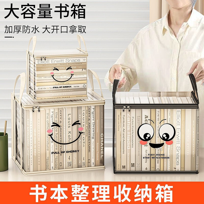 Book storage bag Large capacity transparent waterproof book storage box Foldable portable student textbook finishing box