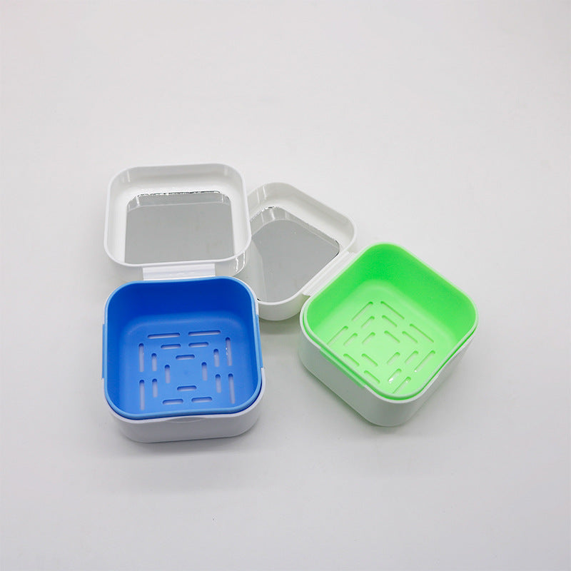 Mirror with mesh denture box, tooth storage box, vacation tooth box, braces, soaking box, denture cleaning, storage box, tooth support box