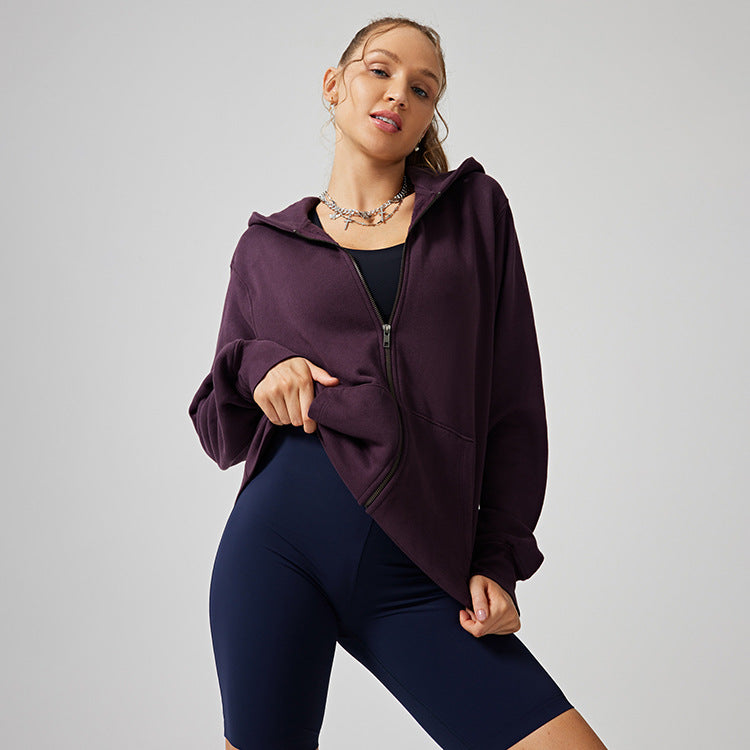 Fall and winter sports outwear yoga outweartops hooded cardigan outwear women's loose fitness clothing long sleeves yoga clothing