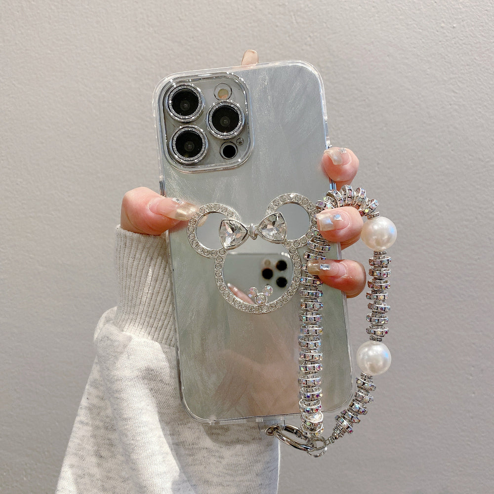 Feather yarn shell suitable for apple 16pro mirror mickey mobile phone case iphone11 comes with lens film hard protective case