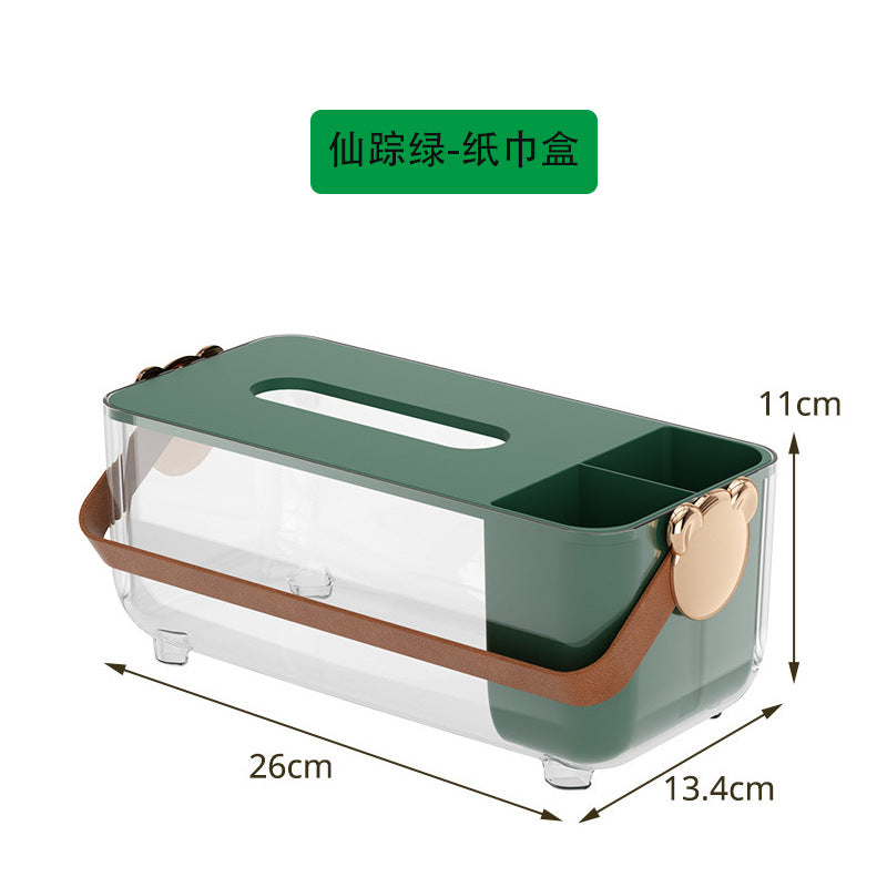 Household tissue box, premium cream style, living room coffee table, transparent portable grid remote control, tissue storage box