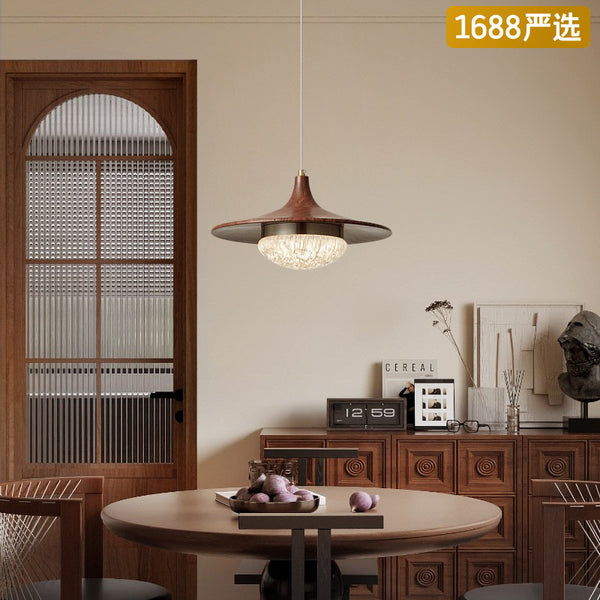 [Strict selection] Chandelier retro walnut pattern creative flying saucer bar light medium antique high-end minimalist new model