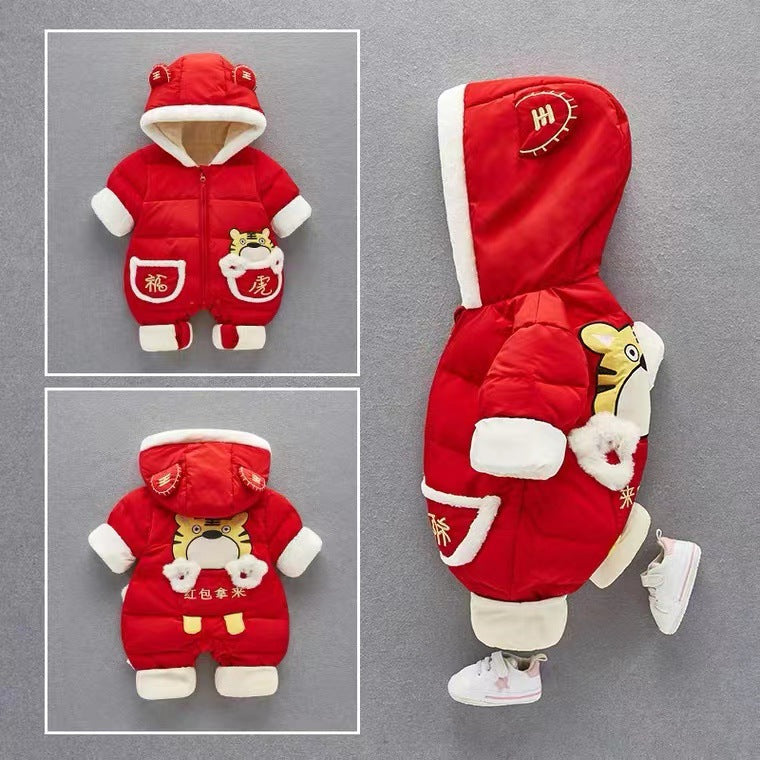 Infant winternew arrival chinese style outing thickened new year's greetings clothes for men and women baby festive first birthday heattech crawling clothes