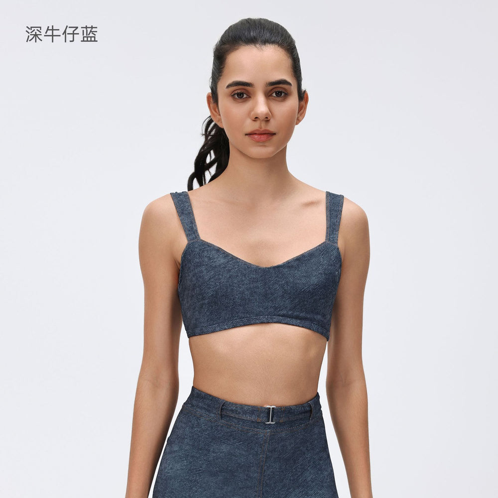 Sling denim style tube top push-up auxiliary breast sports intimates shock-absorbing anti-sagging fitness yoga bra d26063