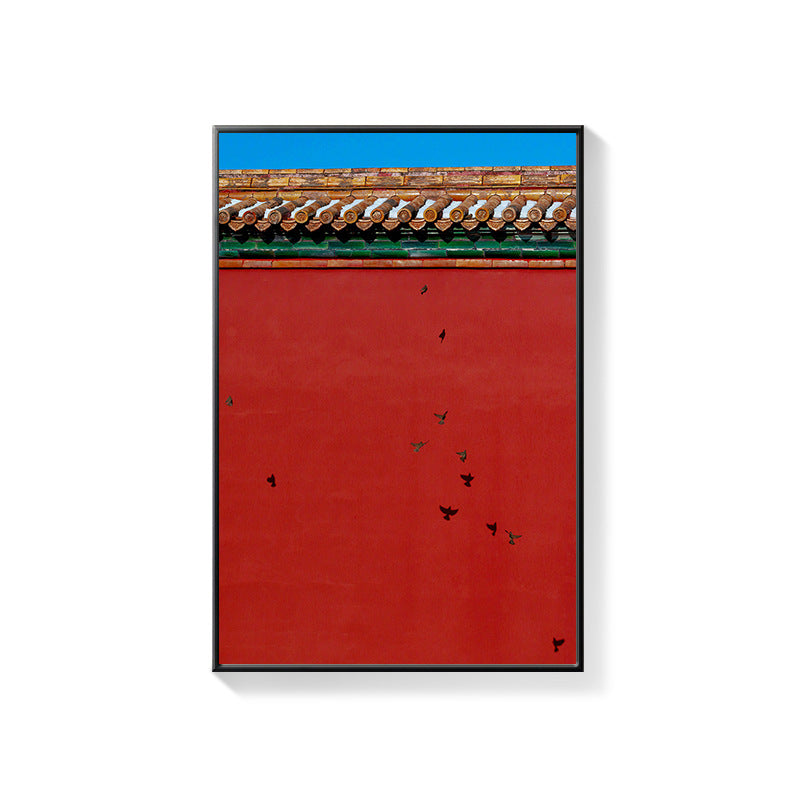 Beijing Forbidden City Snow Scene Decorative Painting New Chinese Architecture Eaves Red Wall Hanging Painting Chinese Style Restaurant Box Mural