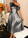 New arrival: asymmetrical neckline one-shoulder evening gown - elegant shiny ruffle collar party dress