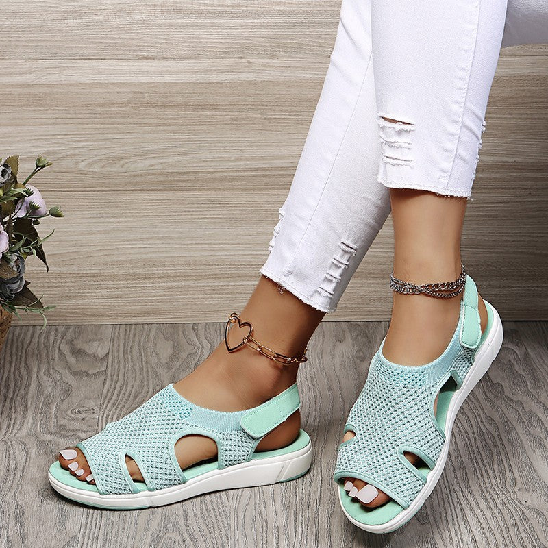 2024 summer new women's sandals  word sandals women's, large size elastic flying woven women's sandals 35-44 wholesale