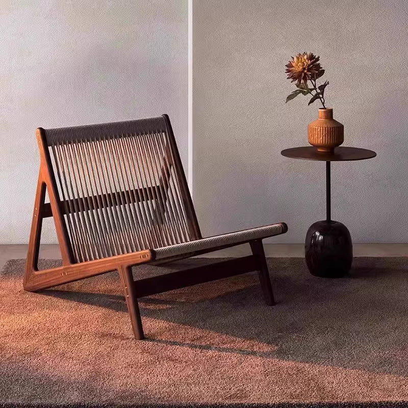 Outdoor sofa balcony courtyard rattan chair hotel teak wabi-sabi style b&b outdoor garden solid wood rattan leisure chair