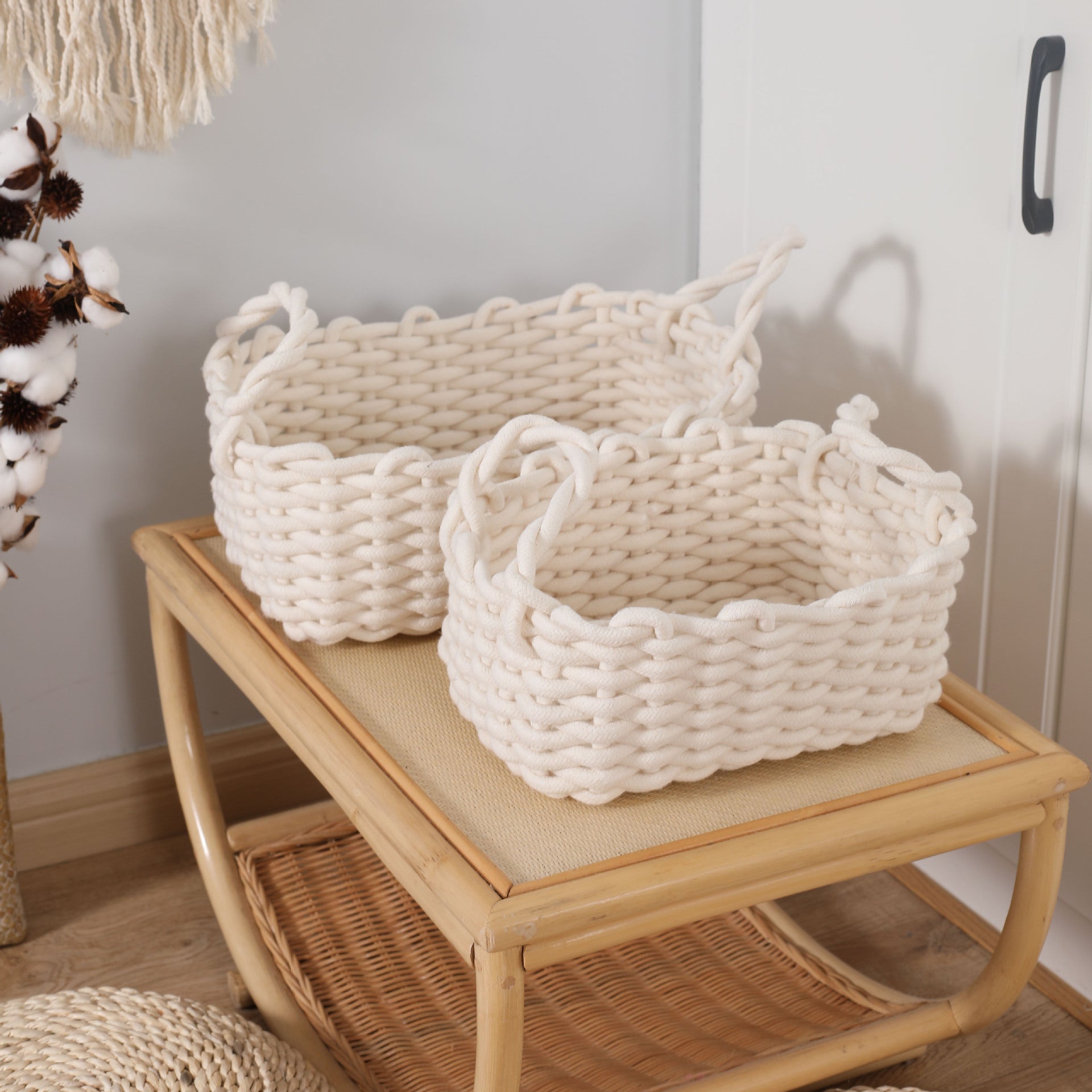 Japanese toys, cosmetics, woven cotton rope storage box, simple storage basket, snack key, desktop sundries basket, spot.