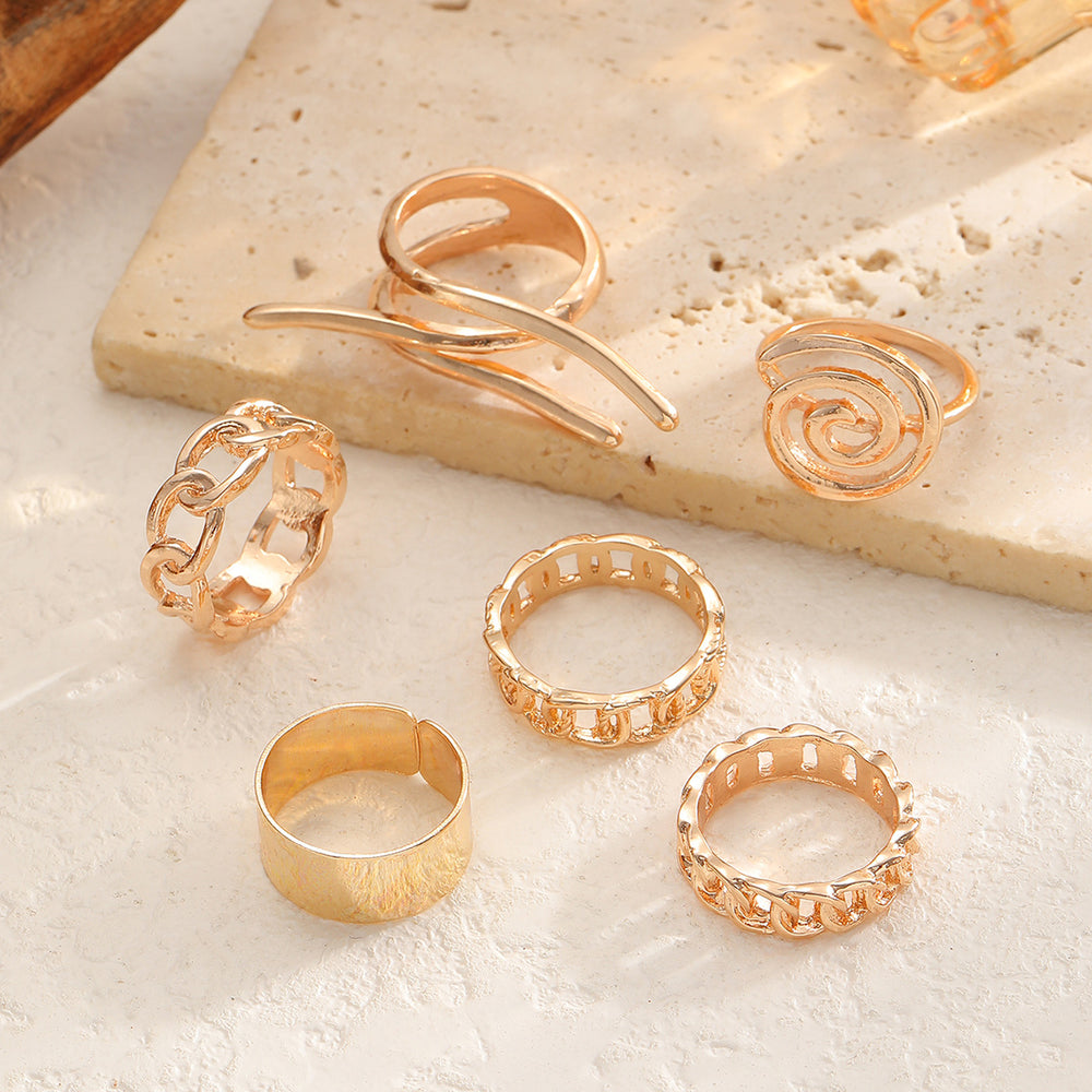 Wholesale glossy plain band rings - european & american cross-border jewelry - women's geometric electroplated stylish knuckle ring set