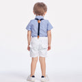 Korean style boys' short-sleeve shirt & overalls set with bow tie - gentleman's outfit for baby's first birthday