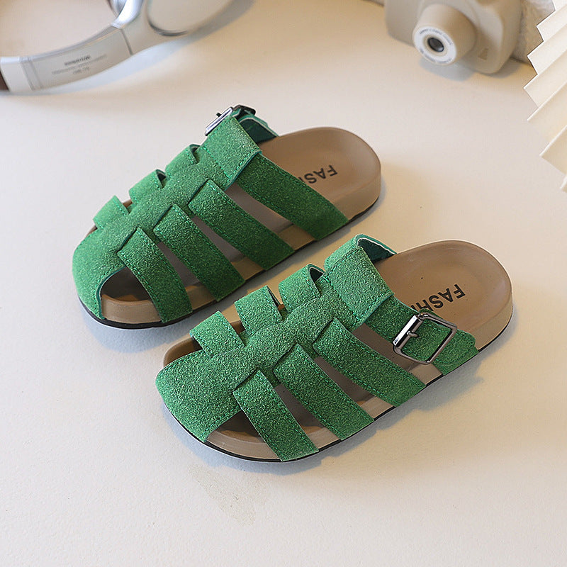 Plus size bag head stripes half slippers women's thick sole soft bottom slip-on outwear sandals plaidk-style birkenstock sandals