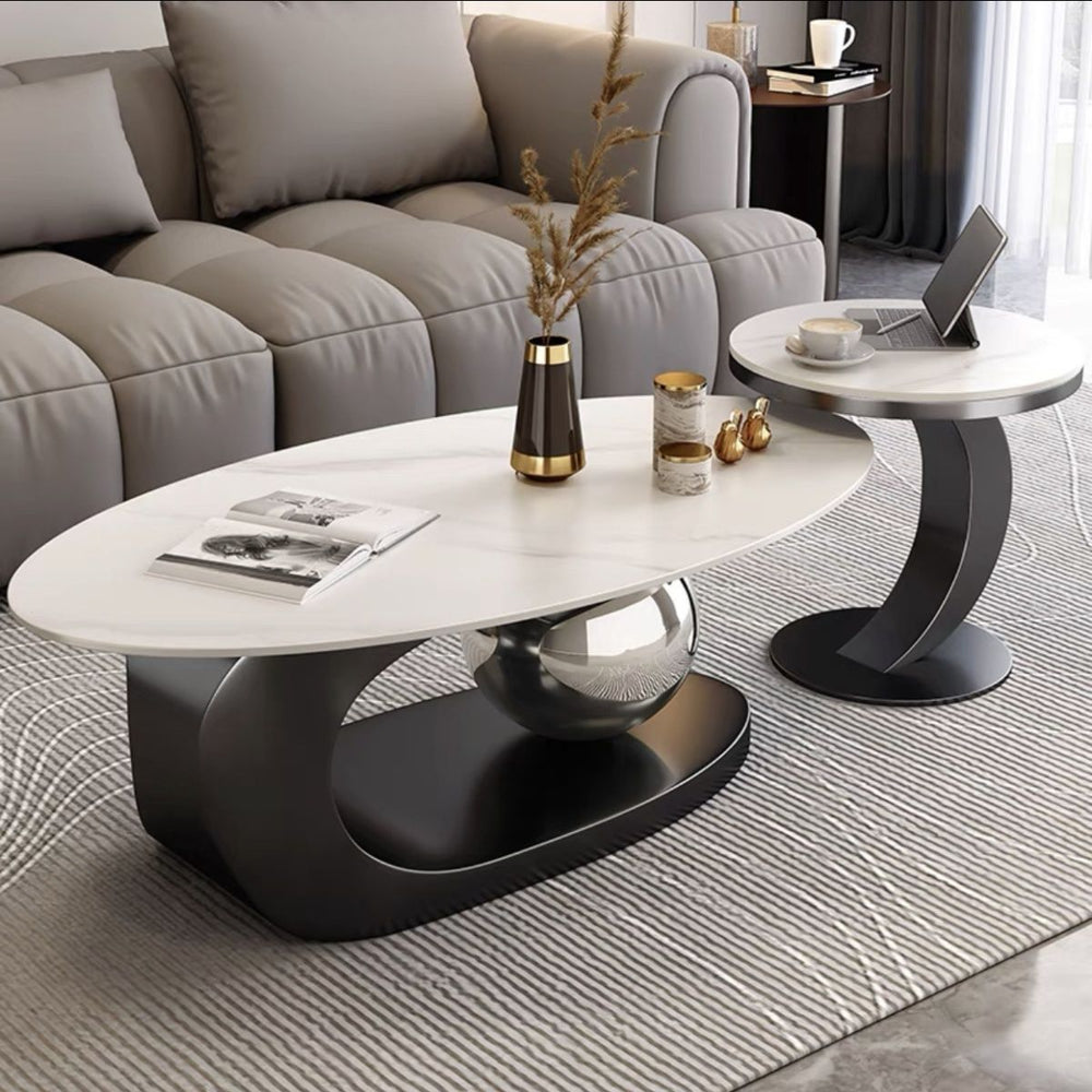 Rock slab coffee table cream style living room for home oval modern small apartment black and white classy design coffee table combination