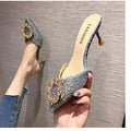 Women's summer outdoor slippers, 2023 new french style rhinestone high heel mules, stiletto heel closed-toe sandals, black