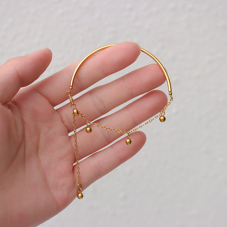 European and american ins simple half-stitched jewelry buckle round wire steel ball tassel bracelet bracelet titanium steel plated 18k gold hand jewelry