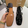 Za2024 new spring low-heeled mary jane flats square toe buckle shallow back strap one-strap thick heel sandals