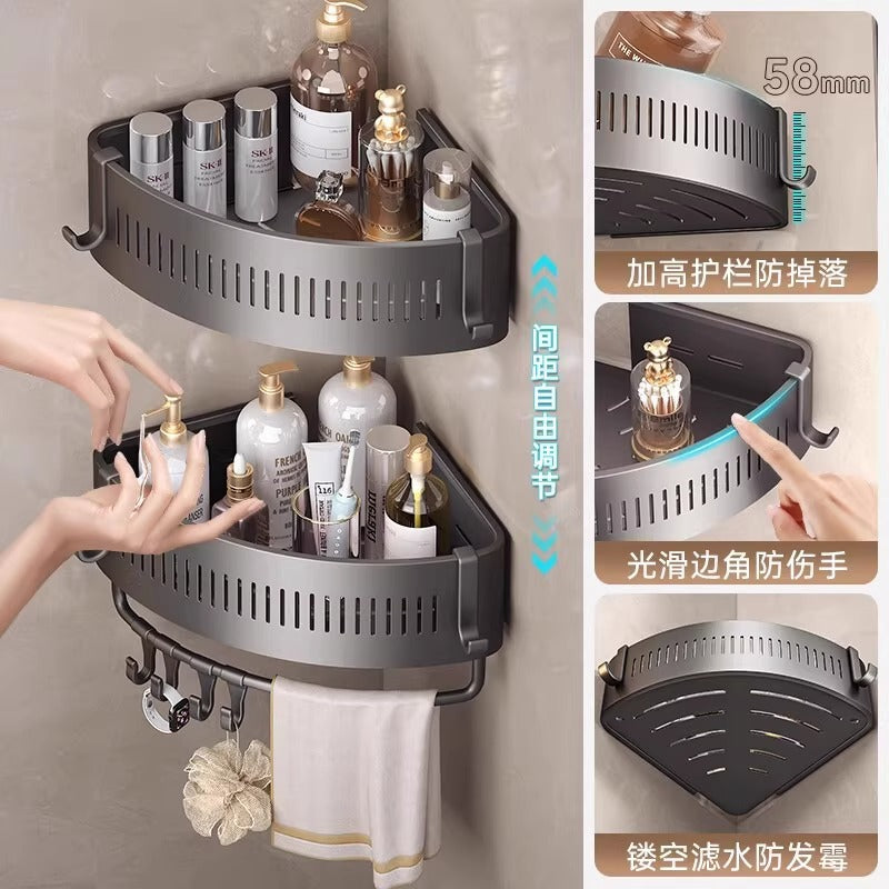 Bathroom storage rack, punch-free bathroom shelf, toilet shower room, triangular wall-mounted corner washbasin storage