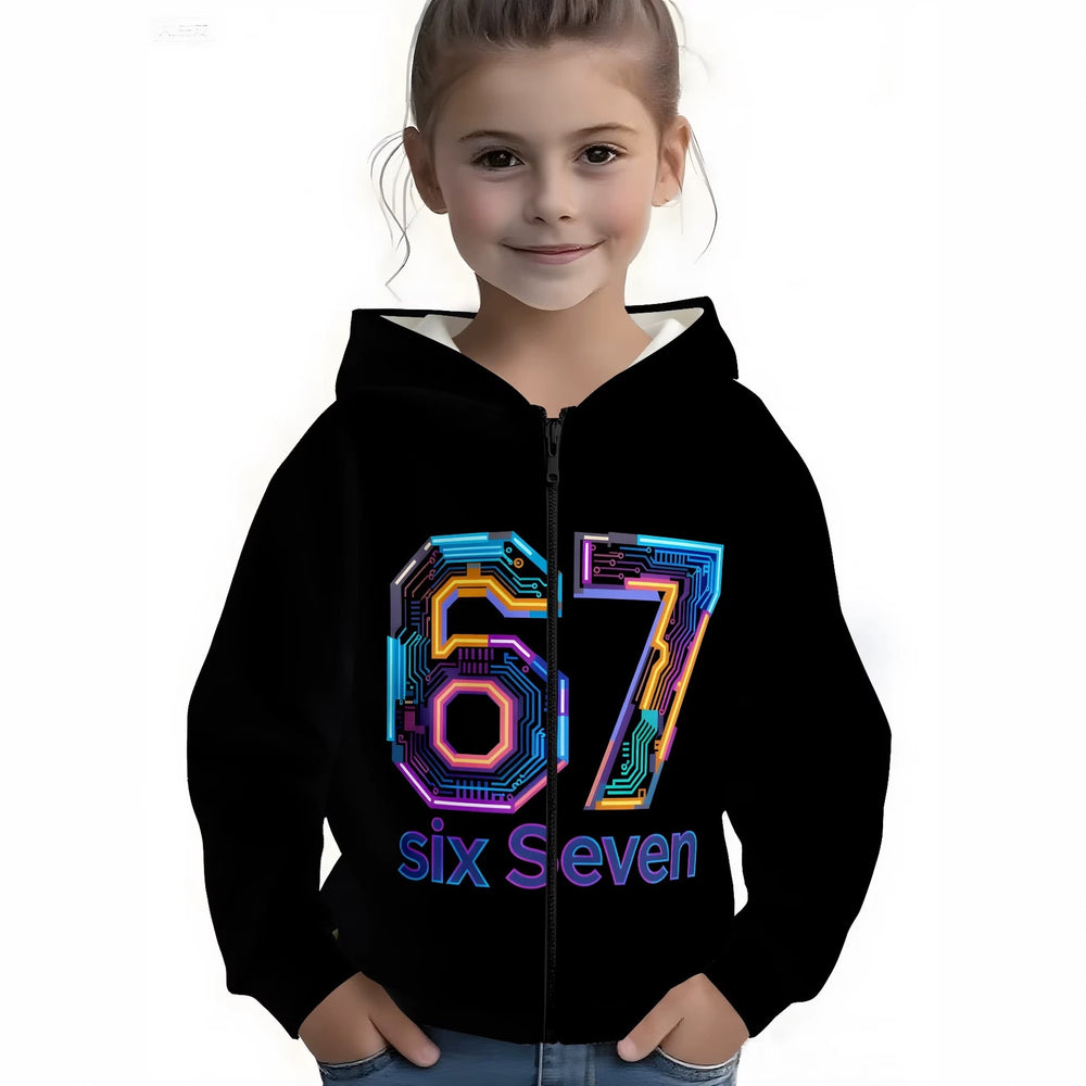 Kids' hoodie jacket, cross-border hot seller: cute cartoon print fashion zip-up hoodie for girls, dropshipping available
