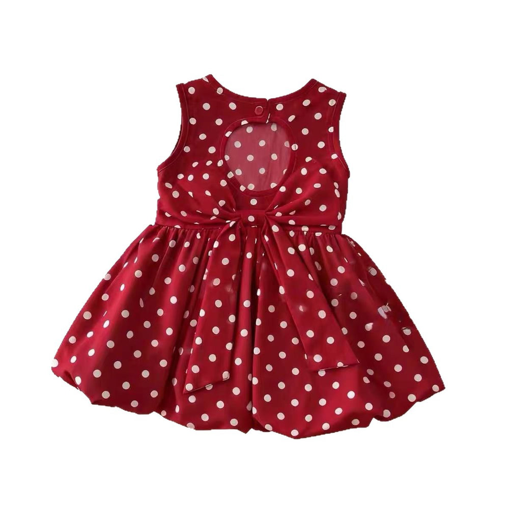 Infant & toddler princess dress - red polka dot sleeveless girl's dress - summer baby 100-day celebration photo shoot princess gown