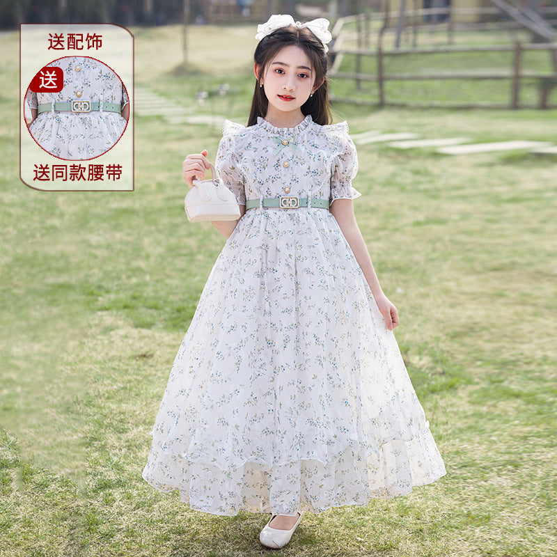 Girls' summer floral maxi dress - new  chiffon beach dress with ruffle hem - in stock