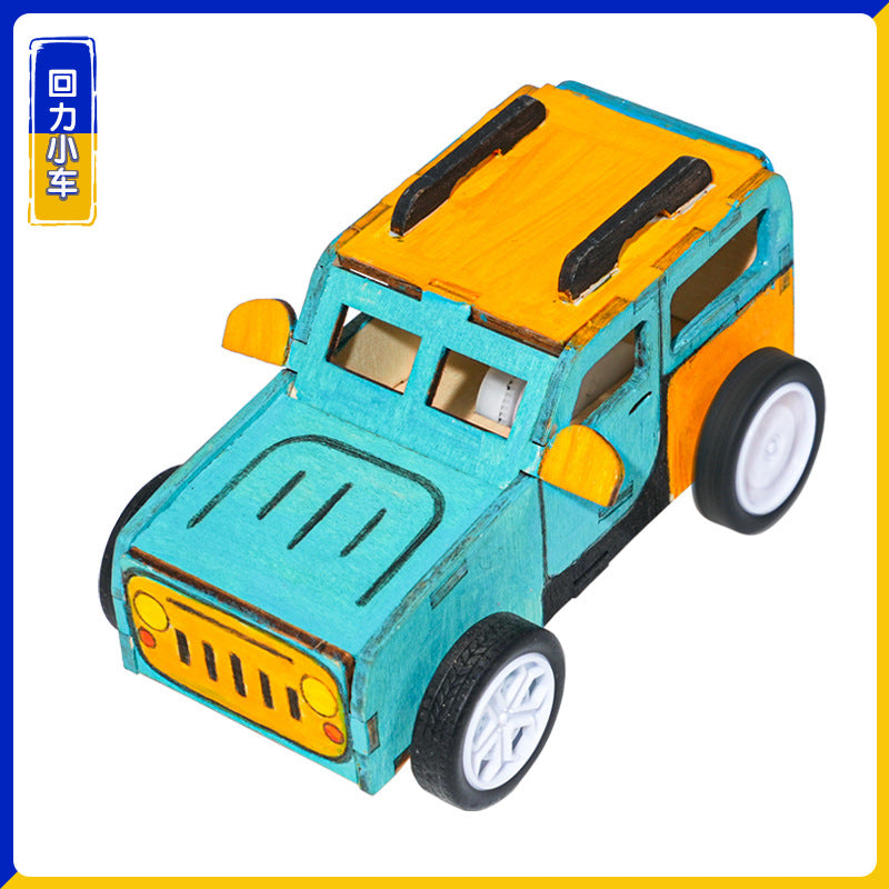 Pull back car handmade DIY technology small production children maker invention science experiment material package STEAM education meow