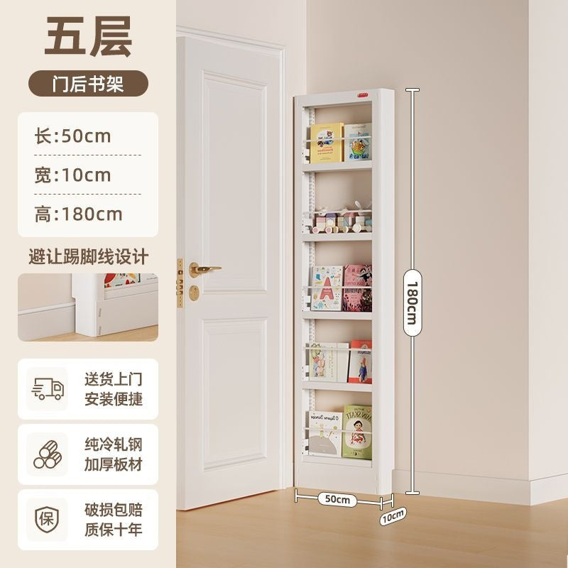 Behind-the-door bookshelf, ultra-slim over-the-door organizer, steel kids' storage rack for picture books, home wall bookshelf