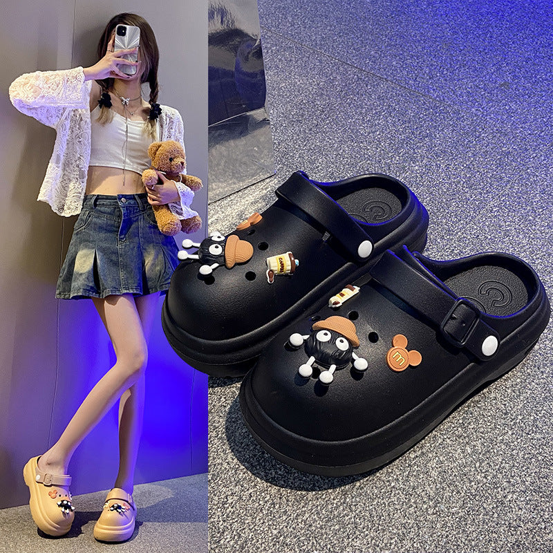 Thick sole crocs women's new arrivalsummeroutwear non-slip deodorizing filter beach eva toe cap slippers couplethick sole shoes
