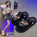 Thick sole crocs women's new arrivalsummeroutwear non-slip deodorizing filter beach eva toe cap slippers couplethick sole shoes