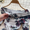 Goddess-style niche styleclassy one-shoulder lapel bell sleeves waist slimming lookelegantprintingrufflesdress