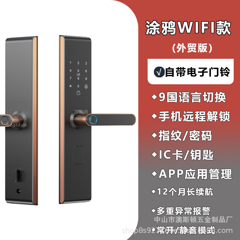 smart fingerprint lock tuya multi-language smart lock speaker doorbell mobile phone remote unlocking manufacturer in stock