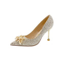 Crystal wedding shoes for women 2023 new arrival gold xiuhe main wedding dress two-wear bridesmaid high heels bridal shoes not tired feet
