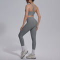 Sexy criss-cross back shockproof sports bra yoga set - high waist, butt-lifting, quick-dry, compression running & fitness outfit