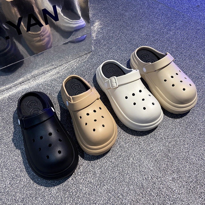 Women's clogs summer outdoor wear non-slip thick sole slippers "stomping on shit" feel couple casual two-wear closed-toe beach sandals
