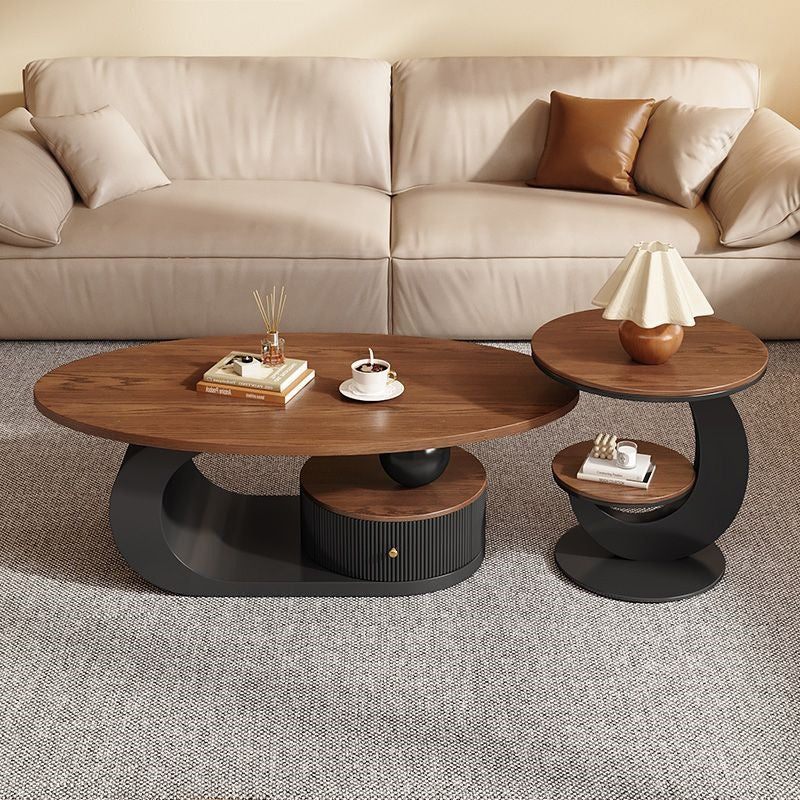 Second-hand style accessible luxury walnut color coffee table living room for home oval coffee table casual modern combination new arrival small coffee table