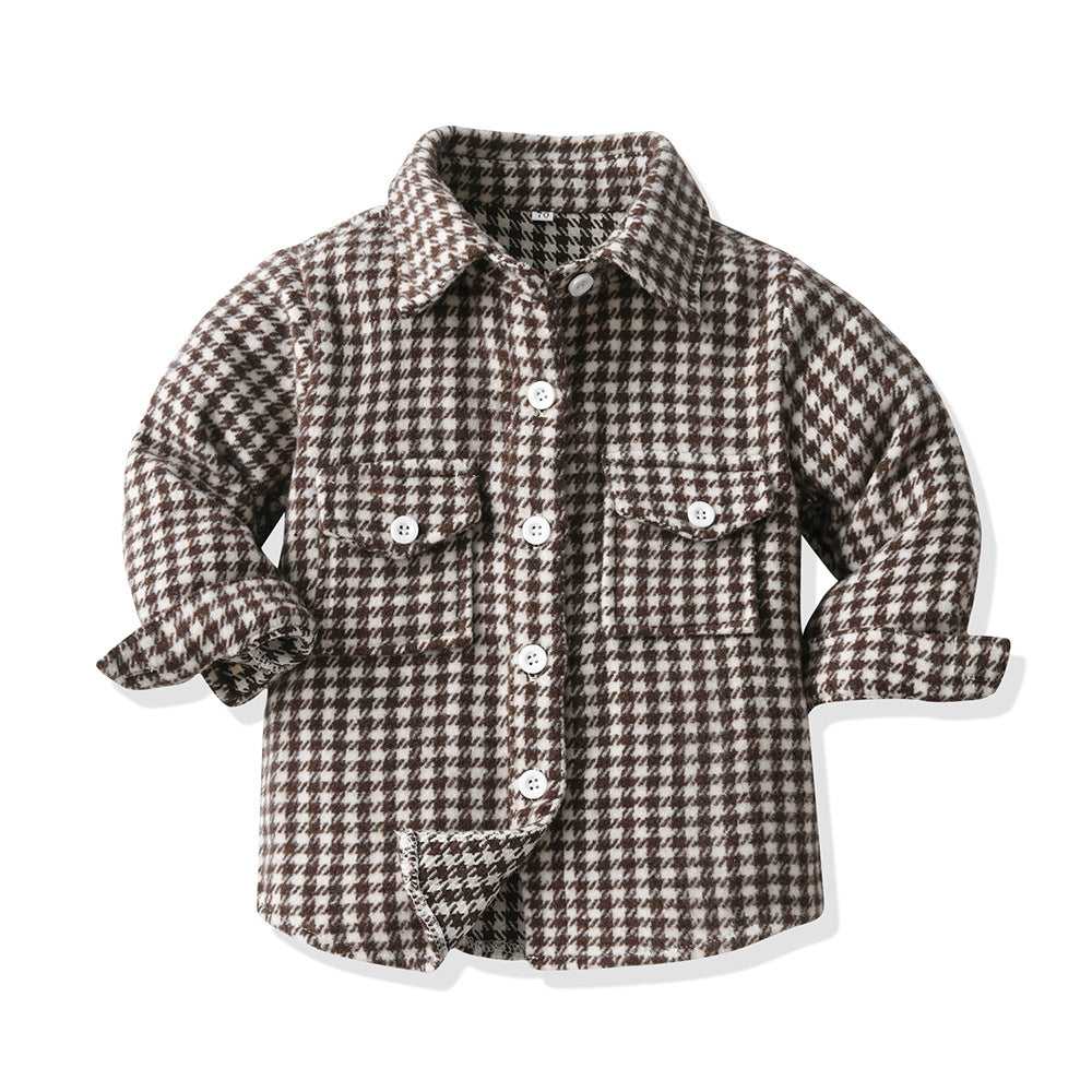 New arrivalpreppy style boys spring & fall clothing cotton long sleevesplaidkidsshirt brushed outwear children's clothing manufacturer wholesale