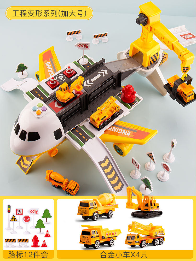 Transformed passenger aircraft kids scene toy multi-function ejection crane aircraft model inertia resistant to fall male voice light ejection