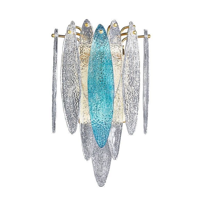 Modern minimalist sky blue glass panel wall sconce - ideal for hallways, corridors, bedrooms, bedside tables, living room backdrops - direct from the manufacturer