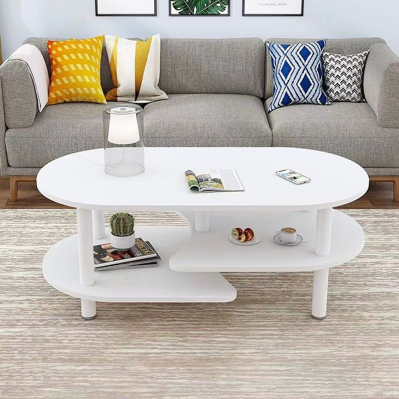 Scandinavian coffee table small apartment living room economical casual modern table creative balcony oval tea table double layer